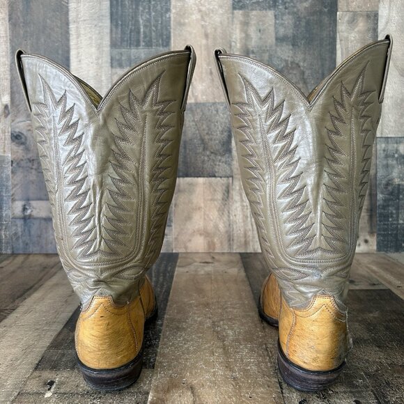 Tony Lama Vintage Pieced Ostrich Gold Label Western Cowboy Boots Mens 10 D - Picture 10 of 12